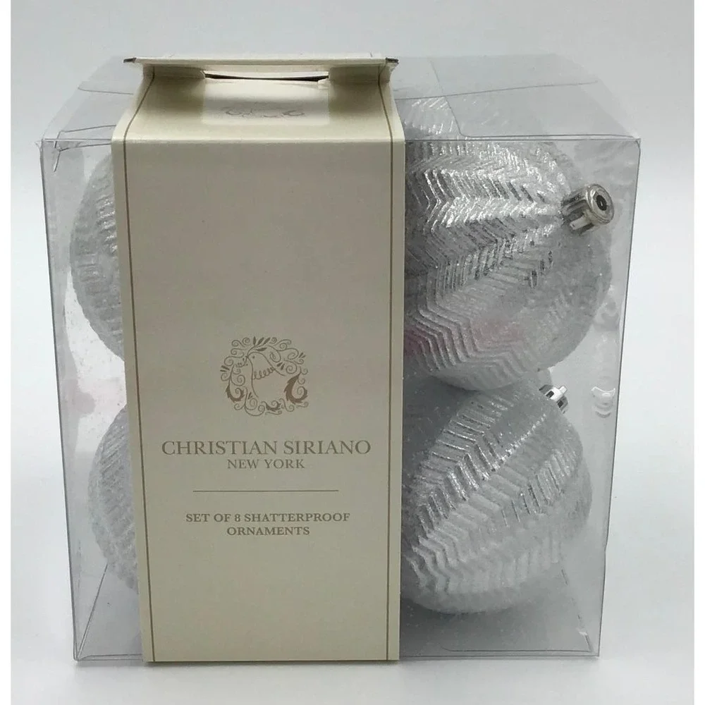 Christian Siriano New York 16 pc Silver Shatterproof Christmas Ornaments Glam